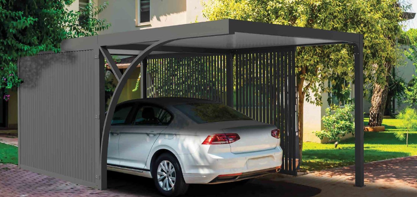 Carport design gris anthracite, à pieds design courbés